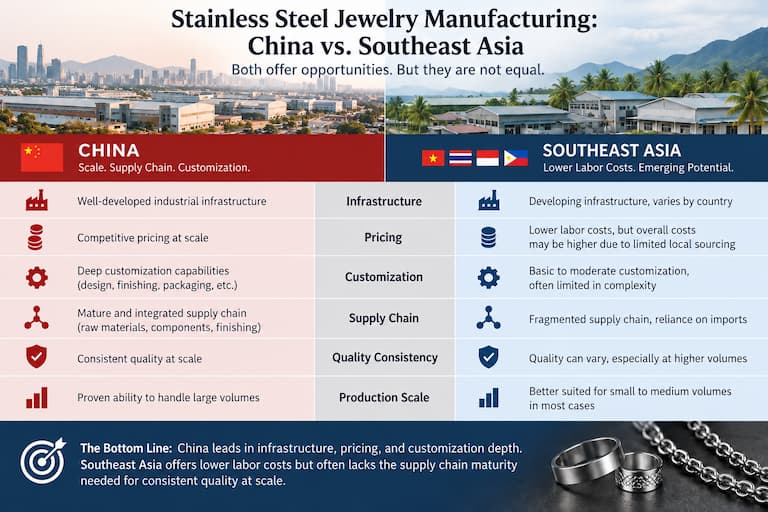 China vs Southeast Asia stainless steel jewelry manufacturing comparison